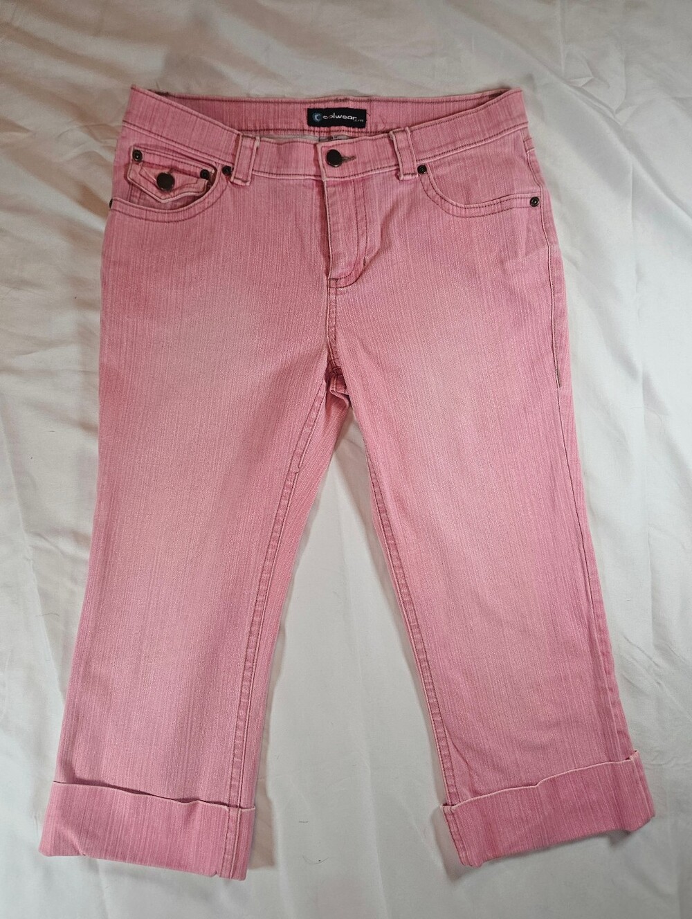 Coolwear Jeans Juniors Pink Cuffed Bottom Pocketed Skinny Capri Jeans Size 11